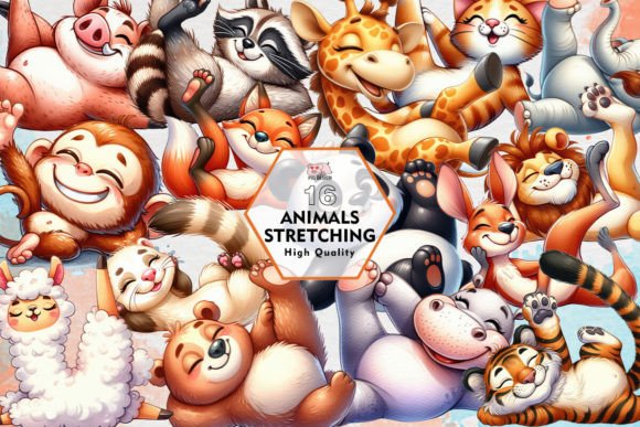 Bringing Playful Energy to Your Designs with Animals Stretching Clipart PNG Graphics