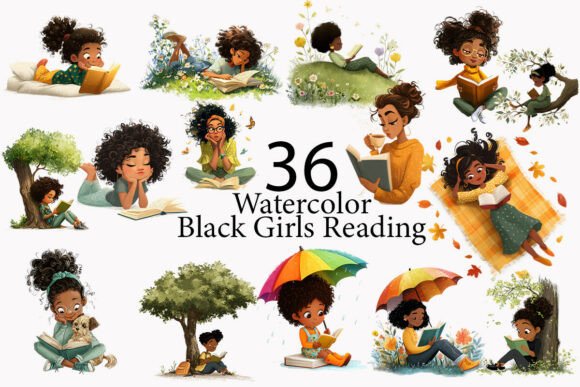 Creative Uses for Black Girls Reading Watercolor Clipart