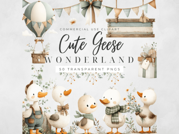 Duck & Goose Clipart: Watercolor Farm PNG for Projects