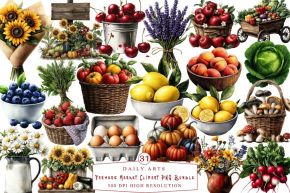 Farmers Market Clipart PNG Bundle: Fresh Design Assets