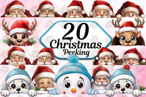 Funny Christmas Peeking Clipart PNG Set