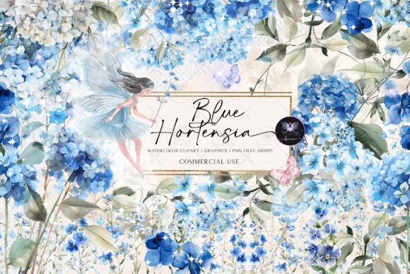 Hortensia Watercolor Clipart: Soft Blue Florals for Your Projects