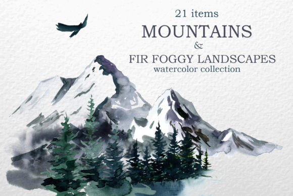 Mountains, Landscapes Watercolor Clipart for Creative Projects