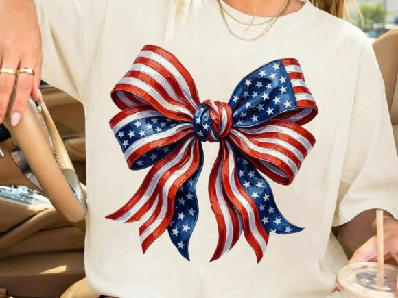 Patriotic Bow Sublimation PNG Digital: Elevate Your Red, White, and Blue Designs