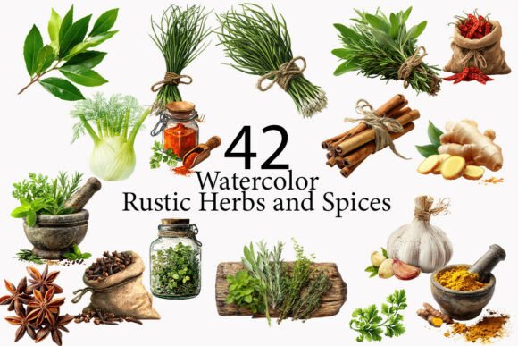 Rustic Herbs and Spices Clipart: A Designer's Natural Asset