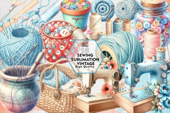 Sublimated Vintage Sewing Clipart PNG: Crafting Timeless Design