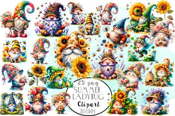 Summer Flower Gnomes with Bees: A Whimsical Clipart Collection