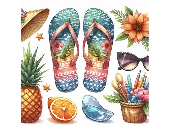 Summer Style: Using Flip-Flops Watercolor Clipart