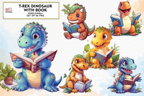 T-rex Dinosaur with Book Sublimation: A Creative Asset for Modern Projects