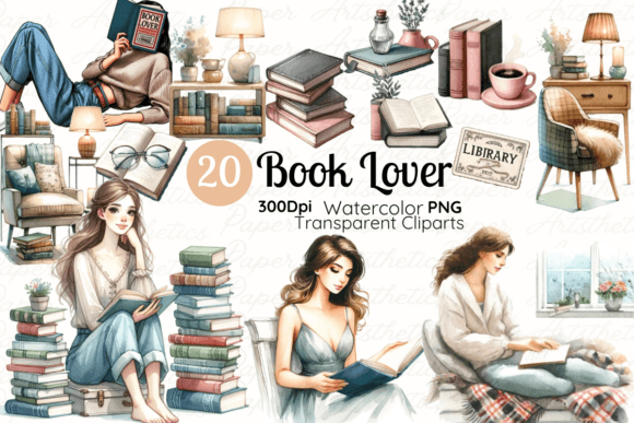 Watercolor Book Lover Clipart: A Designer's Toolkit for Literary Charm