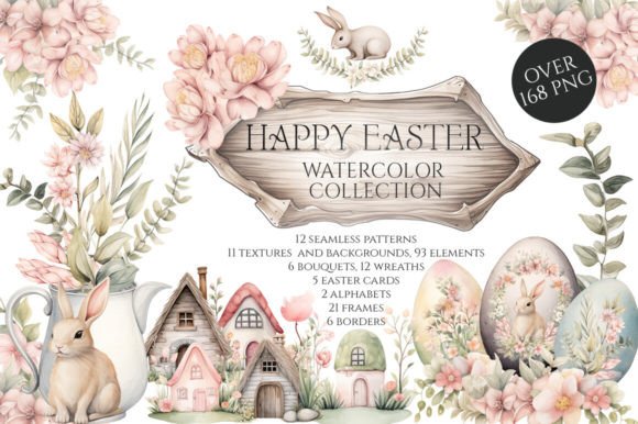 Watercolor Happy Easter Collection: A Romantic Spring Floral Toolkit