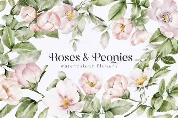 Watercolor Roses Peonies Clip Art for Cottage Style Designs