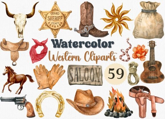 Watercolor Western Clipart: Authentic Cowboy PNG Designs
