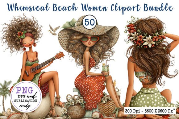 Whimsical Beach Women Clipart: 50 Designs for Your Projects