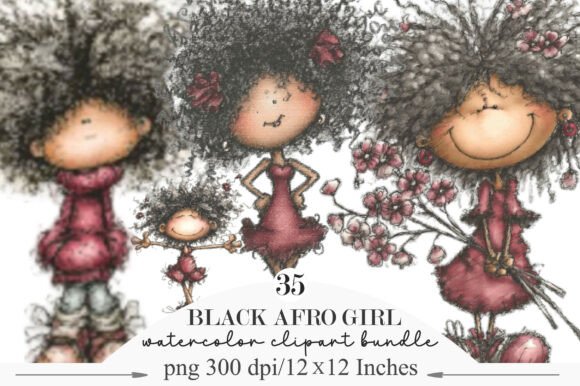Whimsical Black Afro Girl Clipart: A Creative Asset for Modern Design